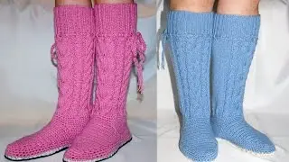 Видео курс "Домашние сапожки с косами". Вязание спицами и крючком  / knitting