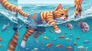 Cat's Terrifying Sea Surfing Mishap#cute animal#cat surfing in the sea#cat's#cat sound