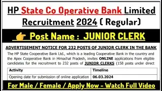 HP State Co Operative Bank Limited Recruitment 2024 | Himachal Pradesh Banking Sector Govt Jobs 2024