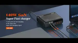LDNIO A6140C 140W GaN 6-USB+PD Port LED Display Charging 1.5m Cable Replaceable Plug, US/EU/UK