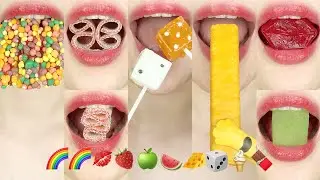asmr EMOJI FOOD ICE JELLY 🌈🌈💋🍓🍏🍉🧀🎲🍦🍫 이모지 먹방 eating sounds