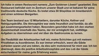 DTB B1 mündliche Prüfung Beispiel Thema 1 Arbeitgeber: Restaurant