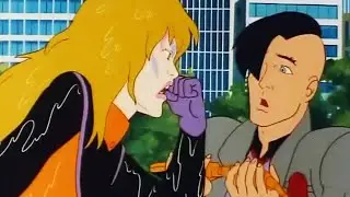 Jem & the Holograms (s1 e14) Pizzazz tests Techrat's laser gun (2 of 2)