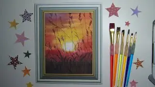 #art #artist Очень простой пейзаж (рисуем гуашью) Закат. Трава. (2021)