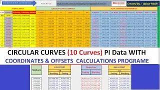 Circular Curves 10 Curves PI Data With Coordinates Rt & Lt Offset Calculation Program| Land Survey|