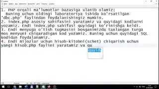 PHP orqali MySQL ma`lumotlar bazasiga bog`lanish