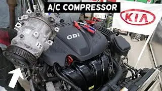 KIA OPTIMA AC COMPRESSOR REPLACEMENT REMOVAL LOCATION, AC NOT WORKING FIX