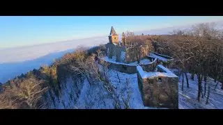 Cinematic Abandoned Castle High Above A Sea Of Fog During Golden Hour - Incredible Mood