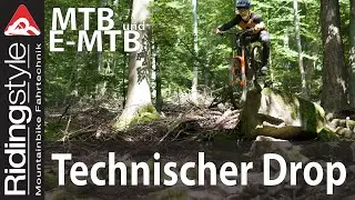 Absätze oder Stufen Droppen in technischem Gelände (MTB und E-MTB)