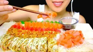 ASMR Sushi Sashimi (Salmon, Tuna, Spicy Dragon Rolls) | Eating Sounds No Talking| TracyN ASMR