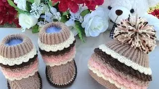 Вязаные сапожки и вязаные шапочки для детей. Knitted and crochet Baby Hats and Booties.