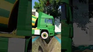 Chained Man Mixer Trucks vs Potholes #shorts #beamng #beamngdrive #beamngcrashes #trucksvs