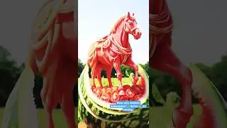 wow very realistic watermelon 🍉 horse 🐎 carving art #horse #watermelon #shortsfeed #shorts