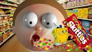 Stretchy Morty drops his Skittles SpongeBob eats them