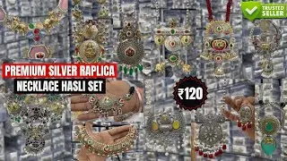 Silver Replica Necklace With Ahmedabadi Pachi Kundan | Premium Silver Replica Necklace Set