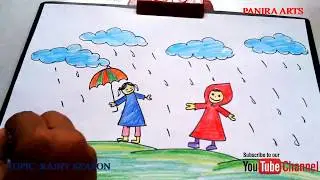 How to draw rainy season picture || Drawing on Rainy Day ||पावसाळा || बारिश || Drawing for kids