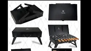 H Hy-tec (Device) HYBB - Traveler Foldable Charcoal Barbeque Grill with 8 Skewers & Charcoal Tray