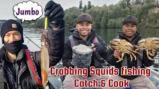 Crabbing Squids fishing Catch & Cook