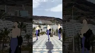 3 supermodels posing on the walkway in Spain, Gran Canaria  / 18+