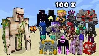 OP Mutant Iron Golem vs Minecraft Dungeons Mobs x100
