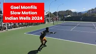 Gael Monfils Slow Motion Practice - Court Level View - Indian Wells 2024