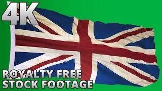 Union Jack Flag Rustic Flying - 4K Green Screen - Copyright and Royalty Free Stock Footage