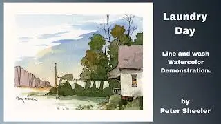 Easy way to paint Trees, a Farmhouse and Laundry in Watercolor. Great for Beginners. Peter Sheeler