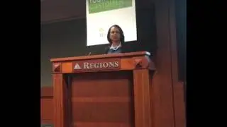 Former Secretary of State Condoleeza Rice speaks before the Regions golf tournament