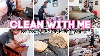 CLEAN WITH ME // kids rooms, kitchen, laundry & more!