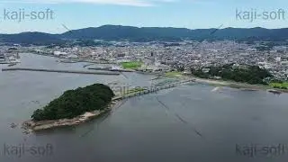 ドローン空撮映像・愛知県・三河湾・竹島・静止・海側から陸側