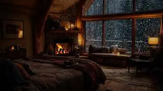 Frozen Night in the Wooden Cabin 🌨️ Wind and Fire Sounds for Peaceful Sleep