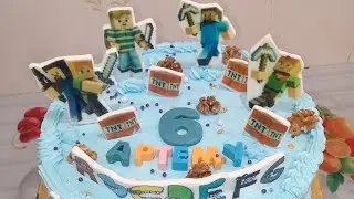 Оформление детского торта для мальчика.🎂 Minecraft и весёлые английские буквы.