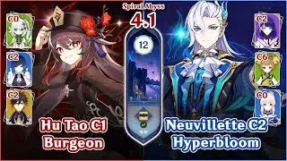 【Genshin Impact】NEW Spiral Abyss 4.1 Floor 12 - HuTao Burgeon & Neuvillette Hyperbloom | Full Stars⭐