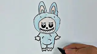 Cara Menggambar Labubu Warna Biru Mudah