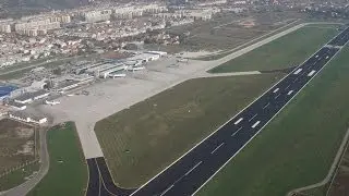 Plane landing in Sarajevo International Airport