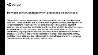 Enhancing Construction Payment Processes