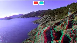 Drone 3D video, 4K, Rocky Shore, Aerial 3D video, ANAGLYPH, Red/Cyan, Seacoast, SBS 3D