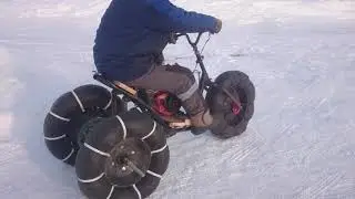 Простой снегоход своими руками, первый выезд.