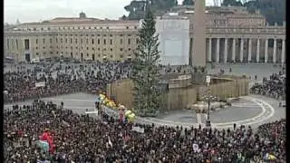 Pope blesses Nativity figures during the Angelus