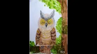 РИСУЕМ ФИЛИНА АКВАРЕЛЬЮ С ДЕТЬМИ 8-11 лет.