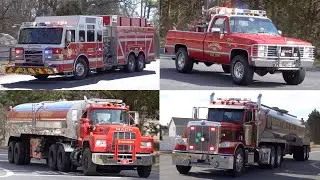 Fire Trucks Responding to Large Brush Fire in Seaford - Tractor Trailer Tankers, Brush Trucks & More
