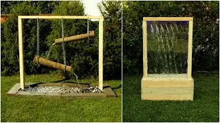 Enrich Your Outdoor Oasis with Serene Water and Timeless Wood! #gardendesign #woodworking