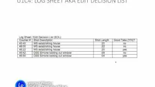 U1c4: Log Sheet and Edit Decision List (EDL) in Video Production