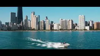 Water ski drone chase over Chicago's Lake Michigan