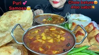 PURI,ALOO SABZI,CHOLE BATURE,SAMOSA,GREEN CHILLI,DAHI VADA *ASMR EATING