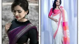 latest check printed saree and blouse design for office wear / daily wear / party wear sarees
