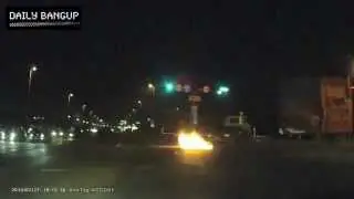 Motorcycle Rider Catches on Fire and Lives After Huge Crash!