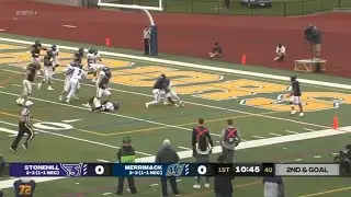 Merrimack QB runs over defender on TD run 😨