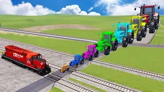 Big & Small Tractor Cars vs Train #2 - BeamNG.Drive
