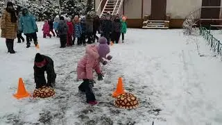 Соревнования на свежем воздухе зимой. "Чья снежная черепаха быстрее?"